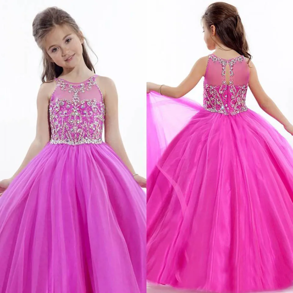 Birthday Christmas Girl Pageant Baby Child Party Dresses Flower Child Dresses O-neck Beaded Crystal Kid Formal Thread