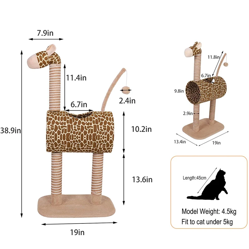 Imagem -06 - Gato Grande Arranhando Post Forma de Girafa Post de Sisal Quadro de Escalada Torre de Árvore Raspador Play House Móveis