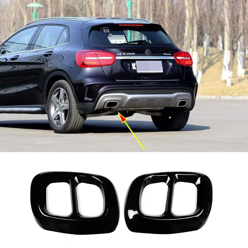 

2pcs Glossy Black Stainless Steel Car Exhaust Output Tail Cover Trim for Mercedes Benz GLA GLB Class X156 2016-2020 Accessories