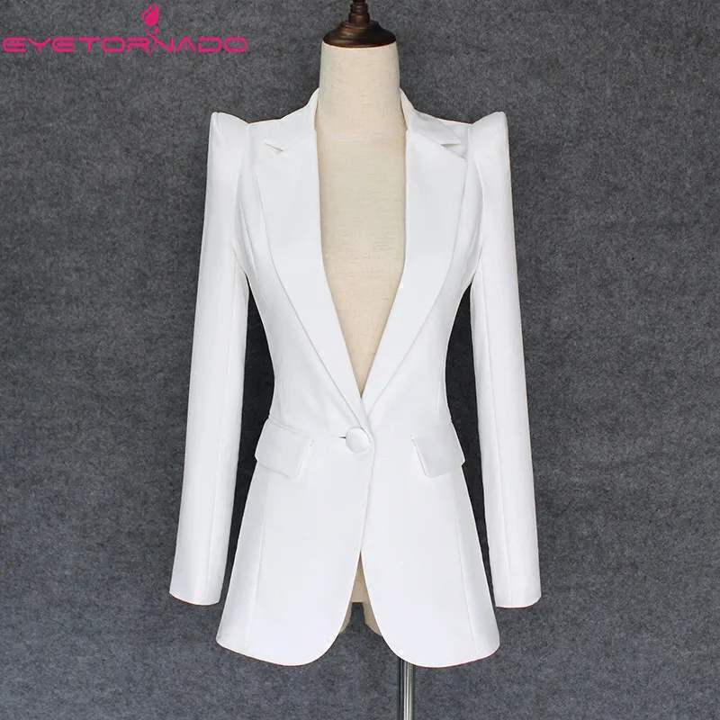 

Notched Single Button Jacket for Women, White Pockets, Business Work Suit, Slim Fit, Casual OL Outwear, Korean Style, Spring, Au