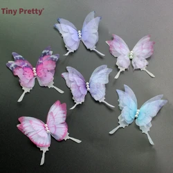 10PCS 4-layer Swallowtail Butterflies w/ Imitation Pearls Handmade Organza Butterfly Accessory for Wedding Bridal Hair Jewelry