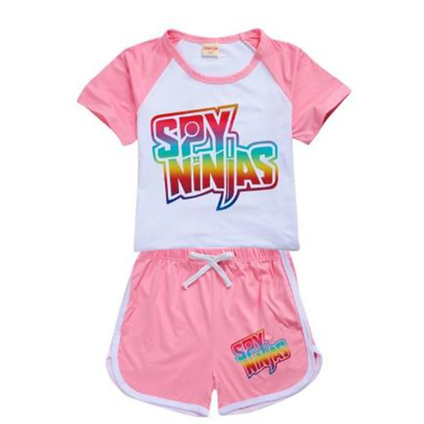 100-170 New Fashion Spy Ninjas T-shirt Shorts Casual Sports Suit Kids Boutique Clothing Wholesale Baby Girl Tops Set Boys Tshirt