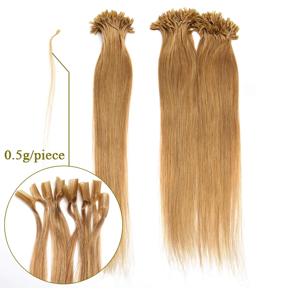 0.5g/s U Tip Hair Extensions For Volume 16inches - 24inches Straight Human Hair Keratina Pre-bonded Capsules Fusion 100pcs Nails