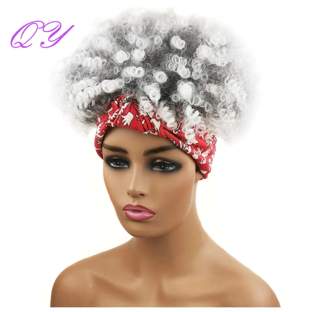 Headband Synthetic Women\'s Wrap Wig Black Short Afro Kinky Curly Wig For Woman Wigs Soft Drawstring 2 In 1 Hair Tie Wigs