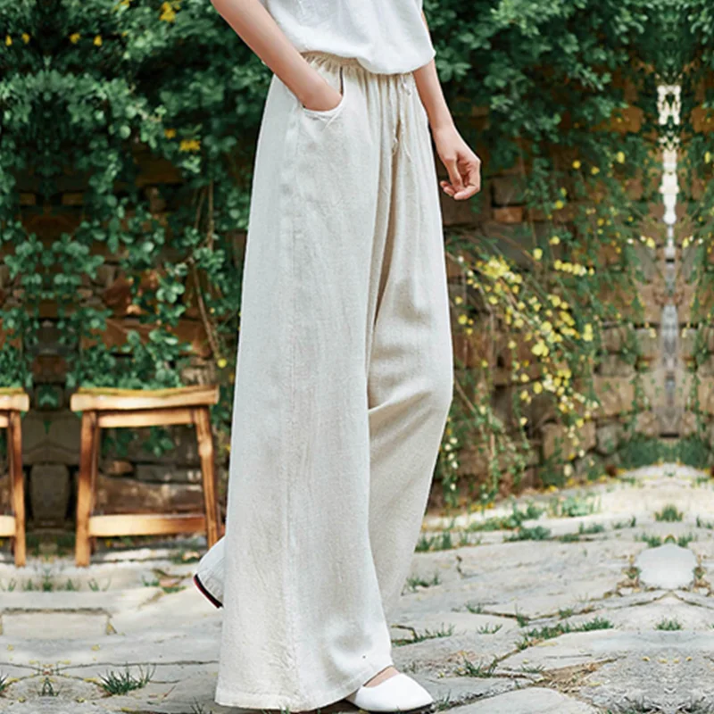 Vintage Yoga Clothes Cotton Linen Women High Waist Pants Baggy Loose Large Oversized Size Women\'s Cargo Trousers Wide Leg