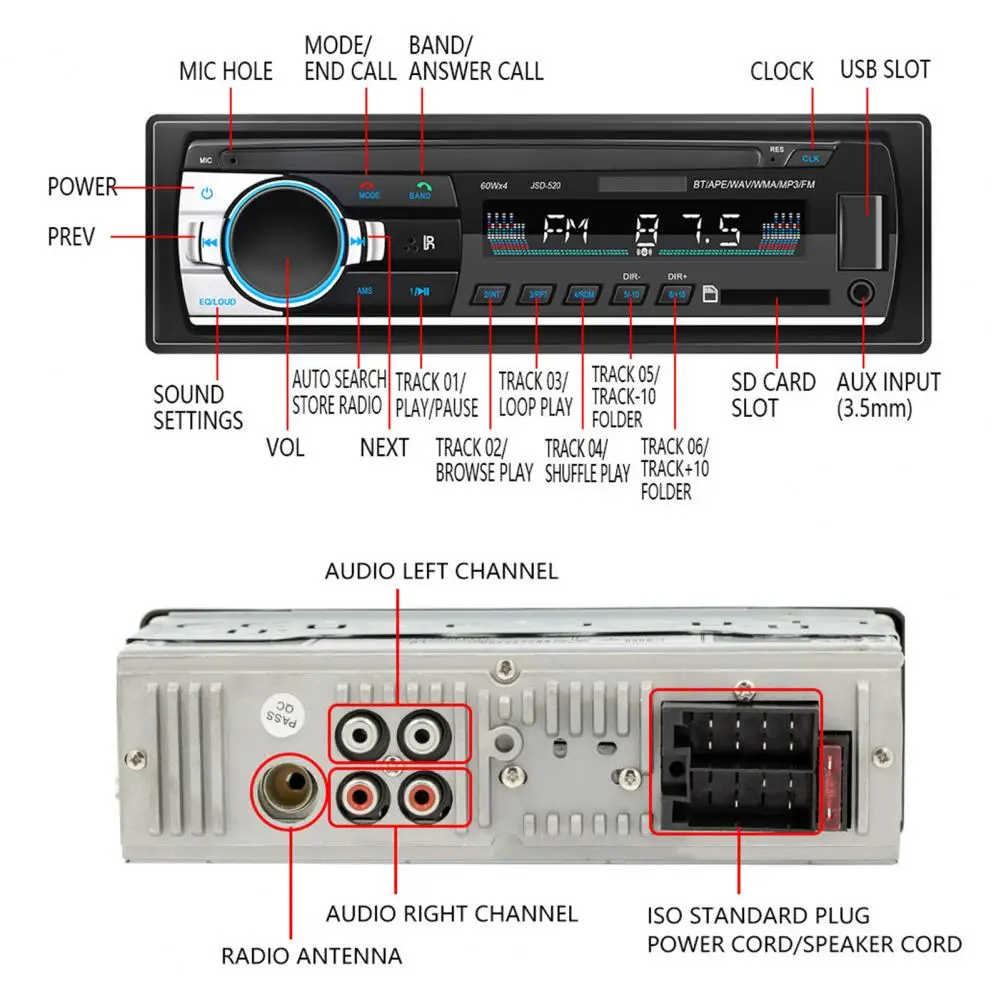 Universele auto MP3 Bluetooth lang type U-schijf lezen CD/DVD-radio auto multimedia voertuigen