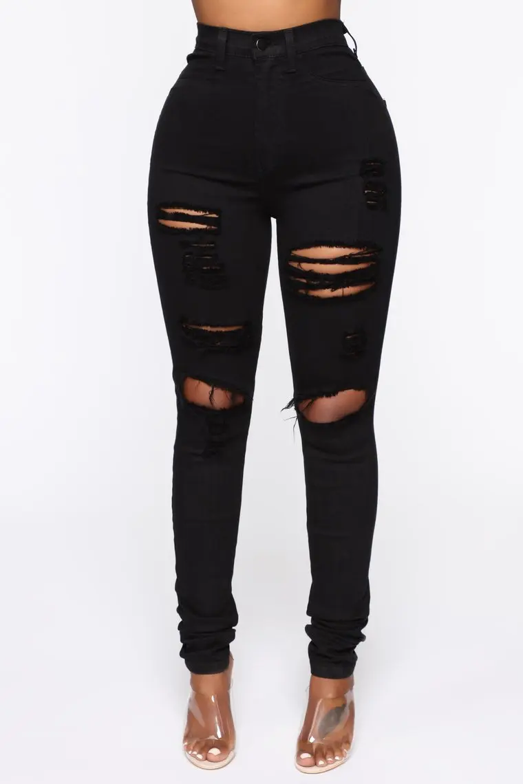 Hot Koop Black Ripped Jeans Voor Vrouwen Mode Skinny Stretch Denim Potlood Broek Straat Casual Broek XS-XL Top Kwaliteit