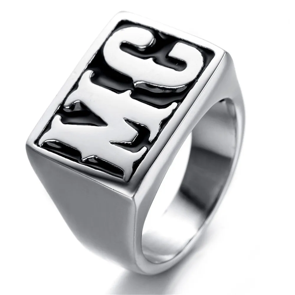 Punk Black Silver color Tone Carved Letter MC Signet Rock N Roll Mens Boys 316L Stainless Steel Ring