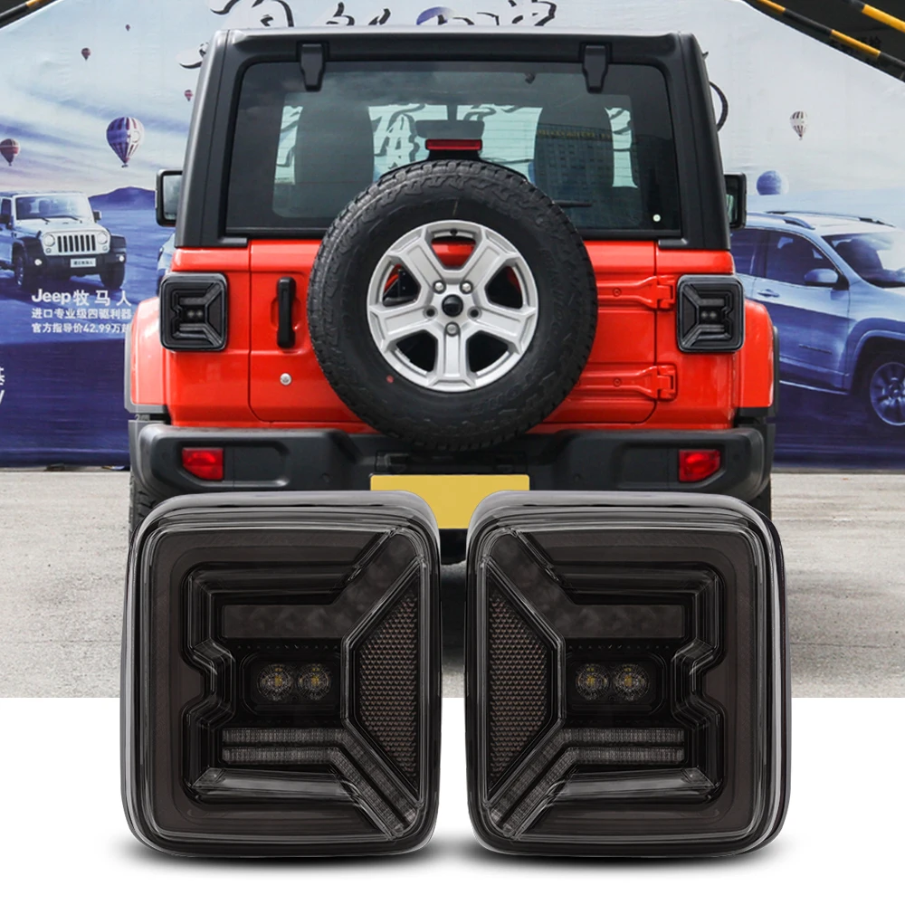 Smoked LED Tail Light & 3rd Brake Light Set for Jeep Wrangler JL 2018 2019 Reverse Lamp Back Up Rear Parking Stop Light