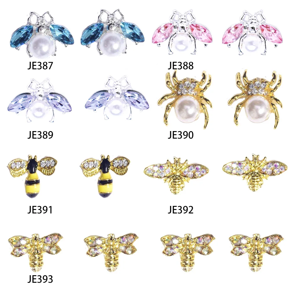 10Pcs Bee/Spider Rhinestone Nail Charms,12x12mm Crystal Parts Jewelry,3D Bee Glass Gems Alloy Nail Decoration Accessories-JE0388