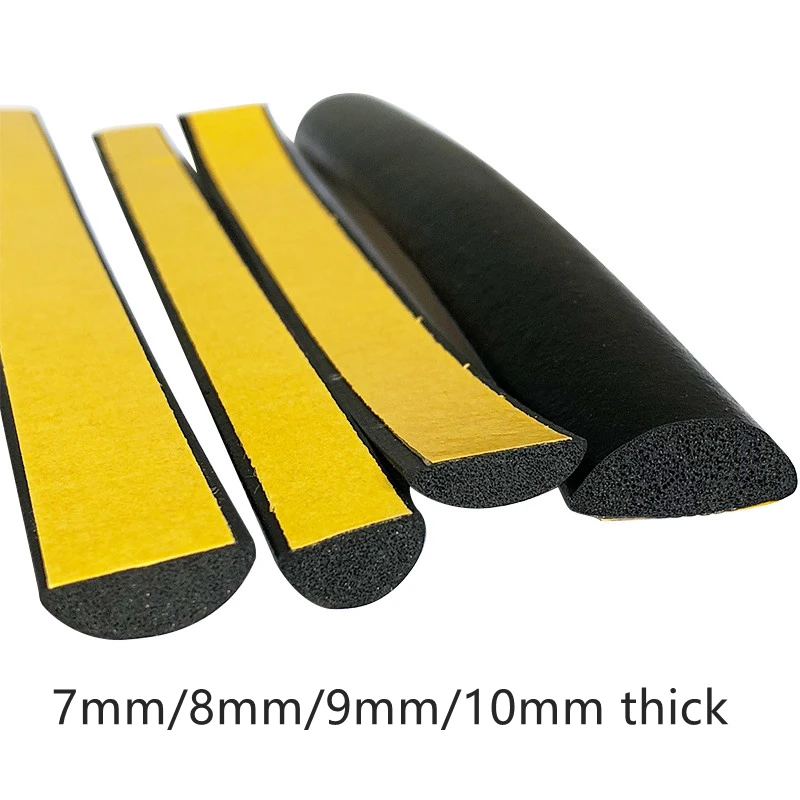 Custom D-Shape EPDM Rubber Foam Seal Strip,for Door,Window,Car,Machine Insulation Gaskets, Weatherproof, 7mm to 10mm Thick,Black