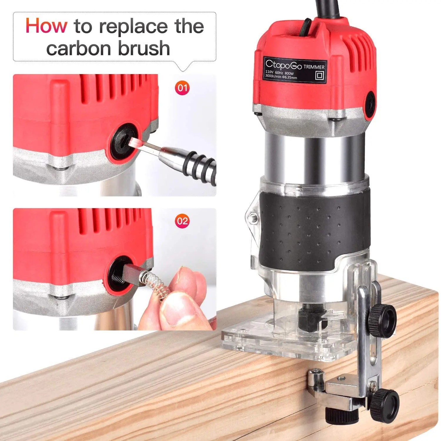 800W 30000rpm Woodworking Electric Trimmer Hand Carving Machine Wood Router Woodworking Milling Engraving Slotting Machine