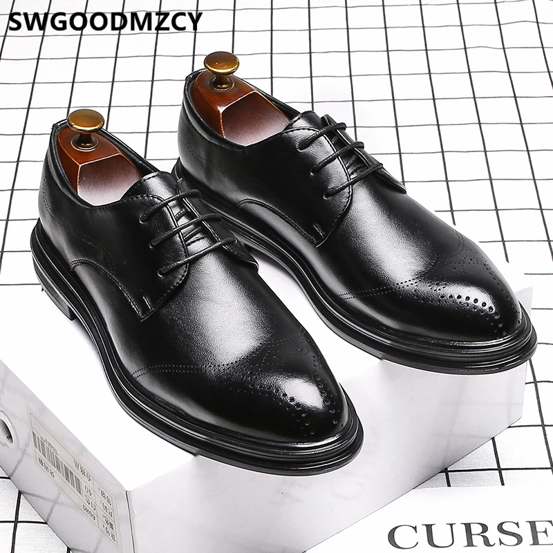 Office Shoes Men Leather Dress Brogue Shoes Men Classic Elevator Shoes For Men Brown Dress Zapatos De Hombre De Vestir Formal