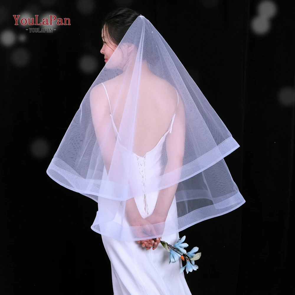 YouLaPan V69 velo de boda de 2 capas para mujer, velo gótico de lujo, velo blanco con peine, diadema de malla, velo de Tiara nupcial