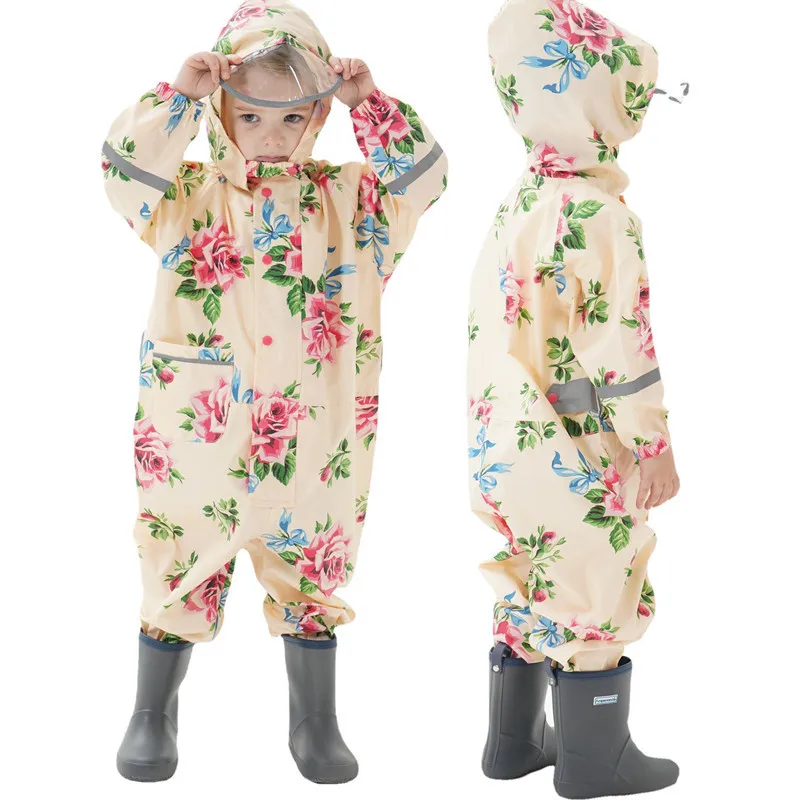 Kids Raincoat Cartoon Design Toddler Clothing Boys Hooded Jumpsuit For Infant Girls 1-10 Years Rainwear Children Rain Pants