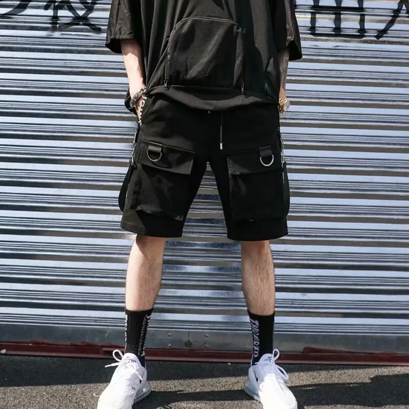 Zomer Mannen Shorts Techwear Japanse Harajuku Fashion Hip Hop Punk Streetwear Cargo Shorts Voor Mannelijke Joggers Linten Baggy Kleding