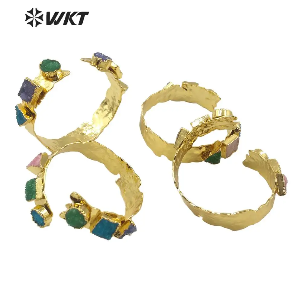 WT-B515 High Quality Natural Stone Cuff Bangles Agate With Gold Electroplated Adjustable Size For Woman Party Style Wholesale