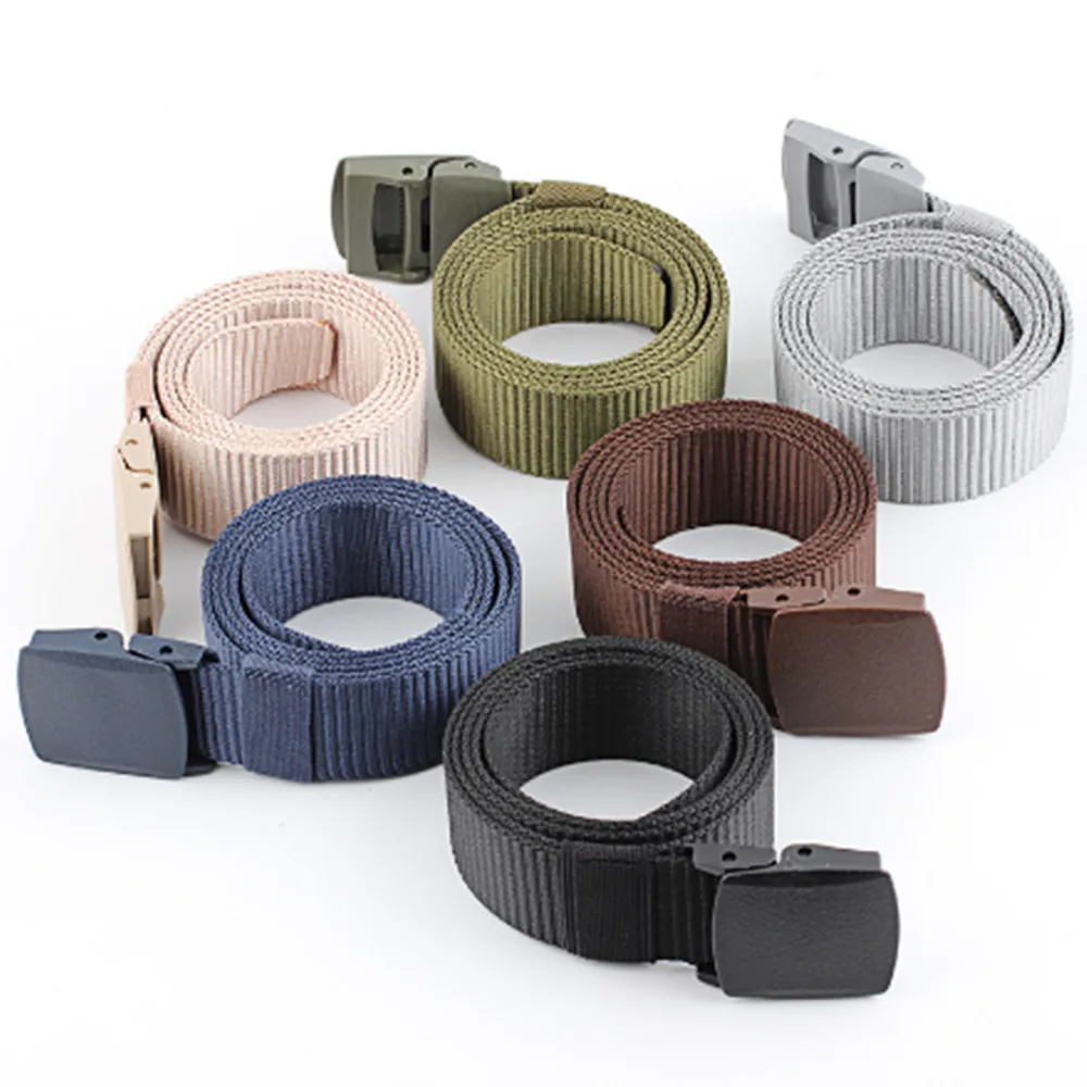 Clearance Sale Men's Womens Plain Color Nylon canvas outdoor training Belt Plastic Buckle PD001