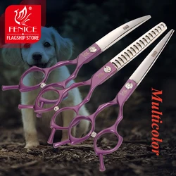 Fenice Professional Japan Colorful 440c 6.5 inch Pet Dog Grooming Scissors Set Cutter Thinner Chunker Curved Shears