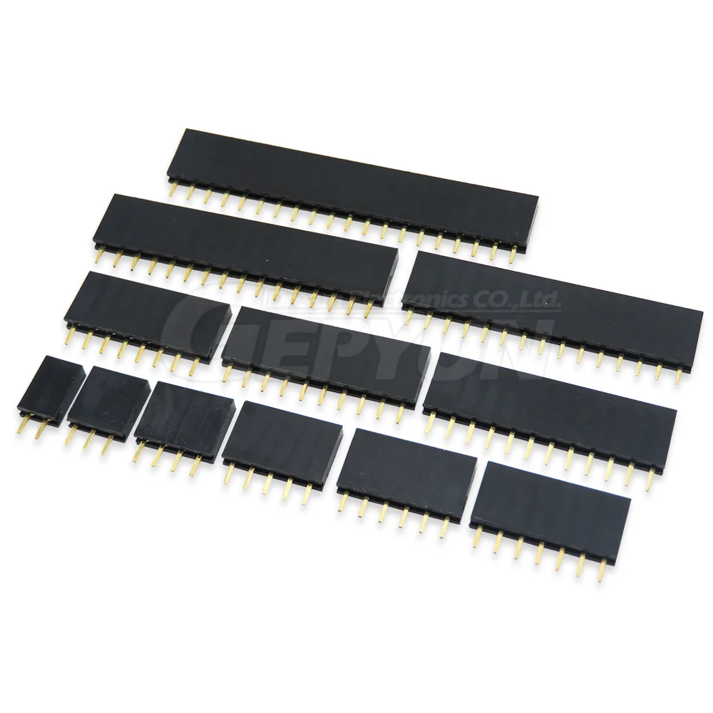 10pcs Single Row Female 2.54mm 2~40P PCB socket Board Pin Header Connector Strip Pinheader 2/3/4/6/10/12/16/20/40Pin For Arduino