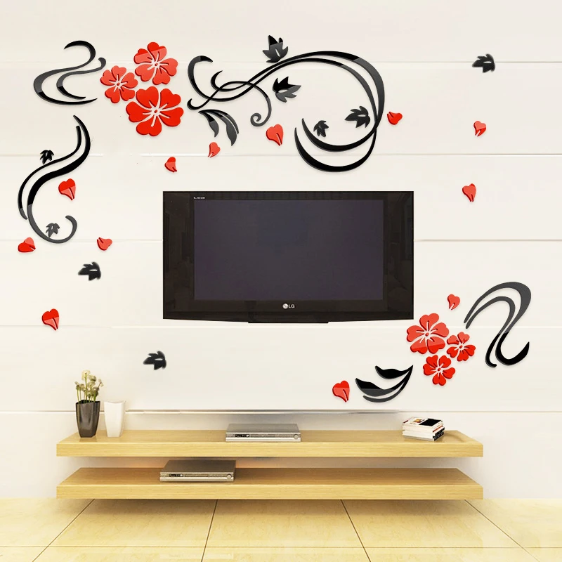 

Flower Vine Wall Stickers Bedroom Background DIY Art Acrylic Crystal Wall Decor Sofa Room Decoration Home Decal Wall Stickers