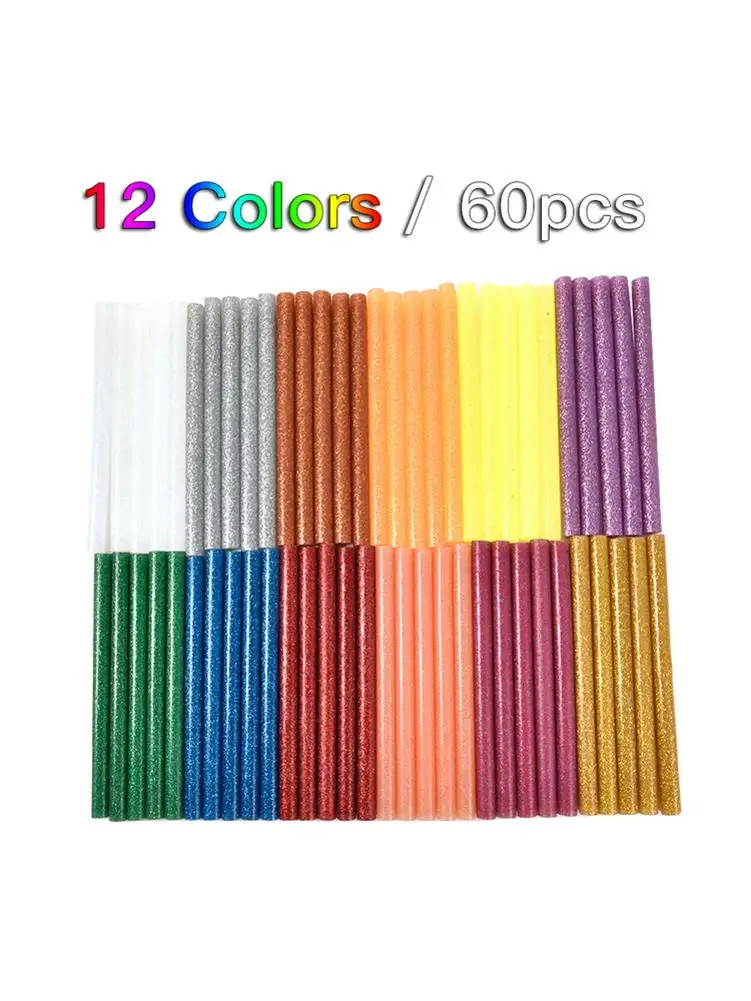 

60PCS 12 Colors Hot Melt Glue Sticks 7mm Adhesive Assorted Glitter Glue Sticks Professional For Electric Glue Gun Craft Repair