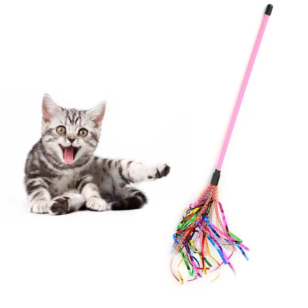 HOT SALES! Colorful Rattle Ribbon Teaser Rod Wand Stick Pet Cat Kitten Bite Chew Chaseed Toy  Wholesale Dropshipping New Arrival