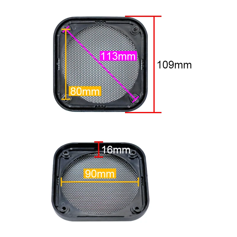 GHXAMP 4 Inch Square Speaker Grille Car Loudspeaker Mesher Cover ABS Metal Dust Net Cover For Audio Accessories Diy 2PCS