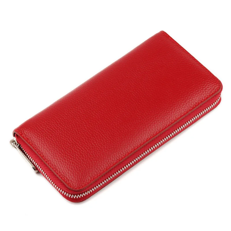 Genuine Leather Wallet for Women Soft Large Capacity Men Clutch Purse Zipper Around with Zipper Coin Phone Pocket Japan Style