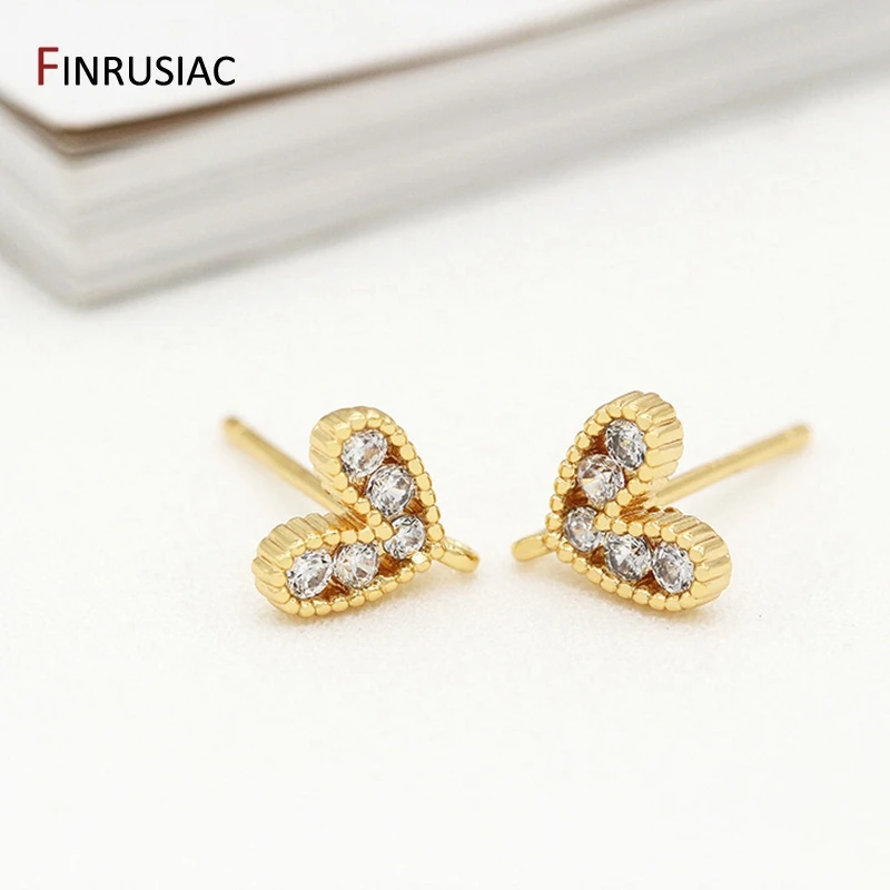 Hot Sale Korean Small And Charming Earrings Material With 14k Gold Plated Inlaid Zircon Love Earrings Accessories Wholesale