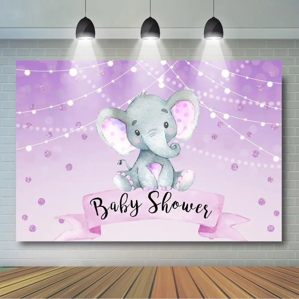 

Elephant Baby Shower Backdrop It's a Girl Baby Shower Party Decor Cute Purple Elephant Photography Background