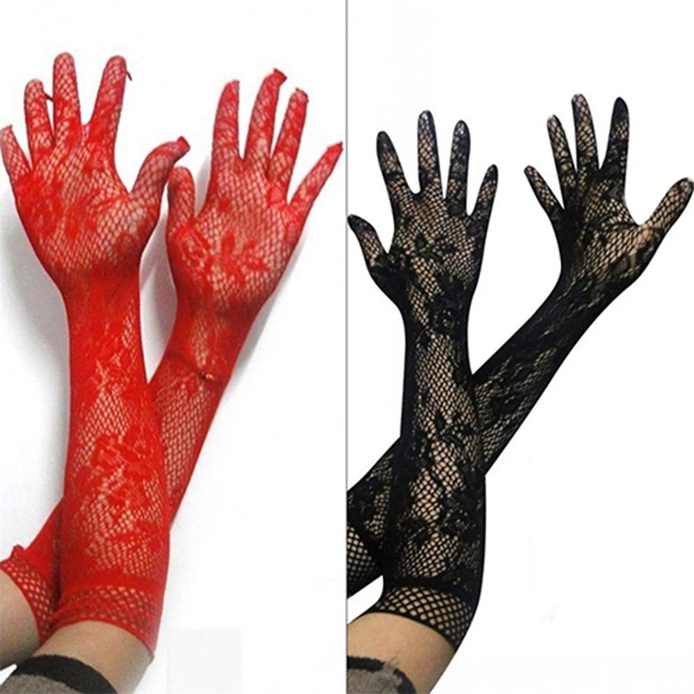 Guantes de encaje elástico para mujer, manoplas de longitud larga, Sexy, para fiesta de noche y graduación