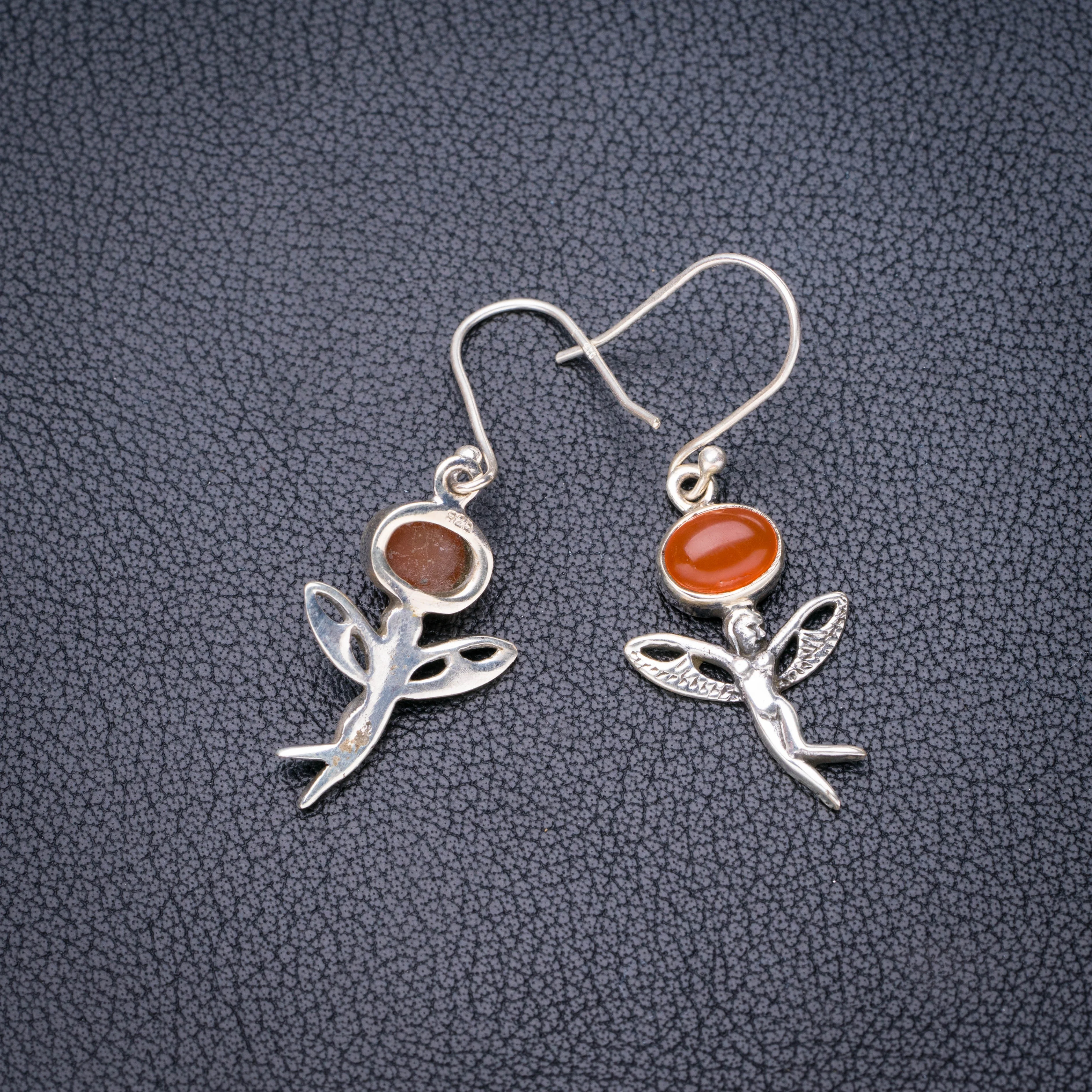 StarGems Natural Carnelian Fariy Handmade 925 Sterling Silver Earrings 1.75