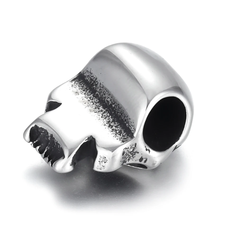 Stainless Steel Beads Skull Spacer Large Hole 6mm Slide Charm Pendant DIY Men Bracelet Making Supplies Jewelry Findings