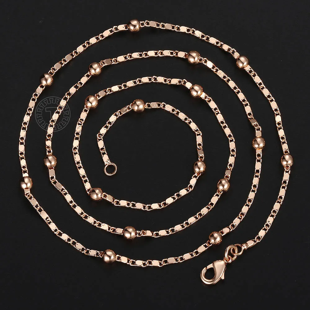 585 Rose Gold Color Chain Necklaces for Womens Marina Stick Beaded Necklaces Chain Womens Wholesale Jewelry Gifts 2mm DCN18