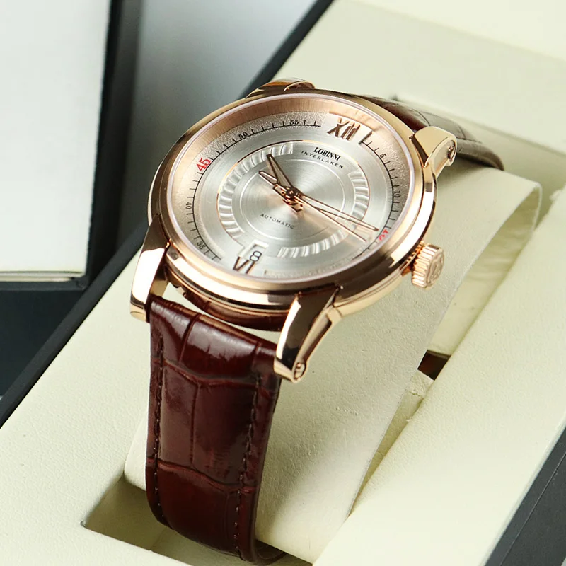 LOBINNI, relojes de pulsera clásicos de negocios para hombre, diseño Simple con calendario, relojes de pulsera para hombre, reloj mecánico automático de marca superior de lujo