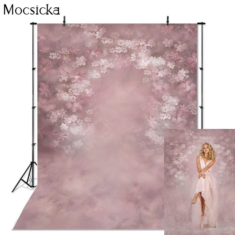 Mocsicka Pink Floral Photography Backdrops Baby And Pregnant Woman Portrait Photo Wallpaper Retro Props Studio Booth Background