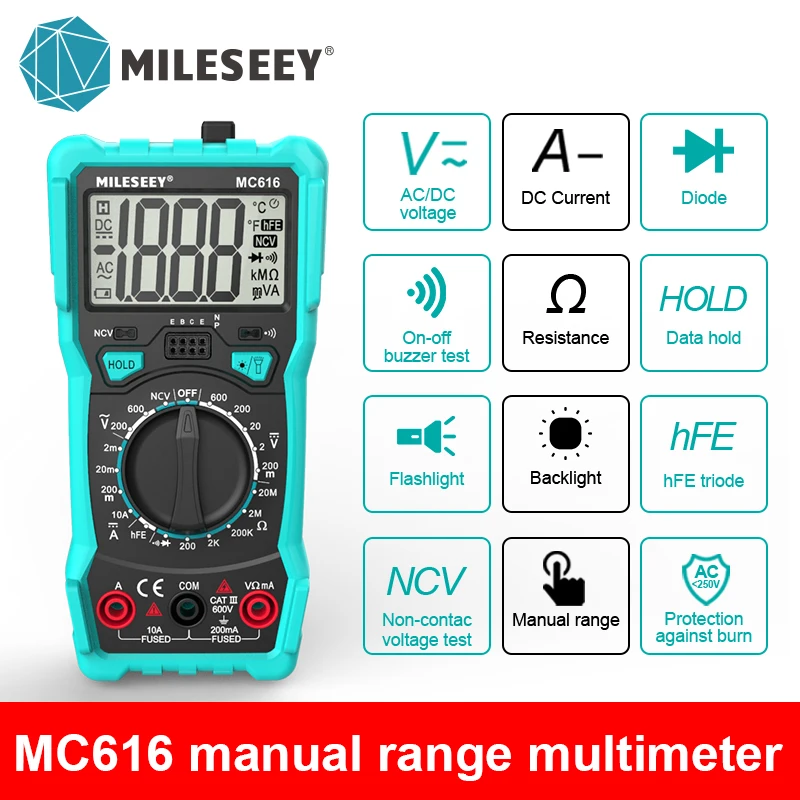 Mileseey NCV Multimeter Digital Clamp 1000 Counts Error Alarm Voltage Capacitance Ohm Diode Multimeter Auto Range