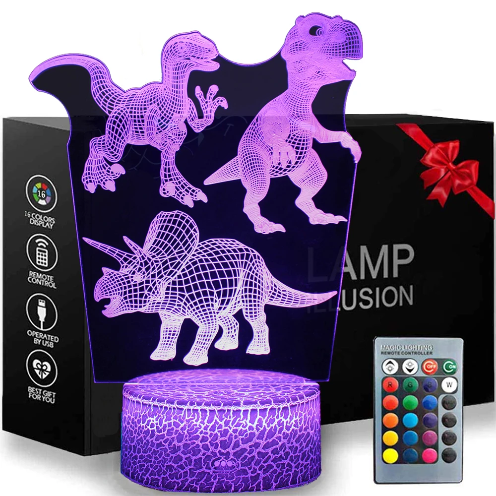 3D Dinosaur LED Night Light For Child Bedroom Decor 16 Changing Colour Touch Remote Control LED Table Desk Lamp Creative Gift 30
