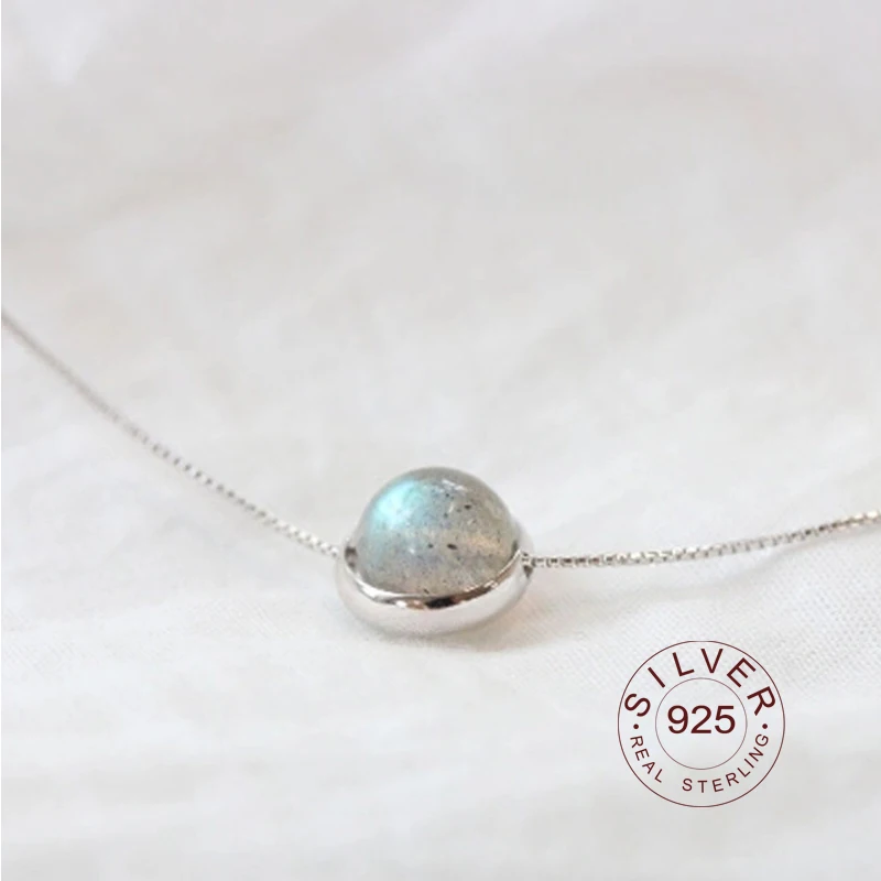 BFClub-925 Sterling Silver Moonstone Bead Colar para Mulheres, Cor Prata, Pingentes Artesanais, Jóias da Moda