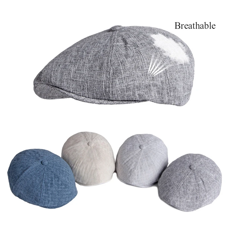 Summer Octagonal Hats For Men Breathable Newsboy Cap Painters Eight-blade Hat Cotton Thin Berets Herringbone Flat Caps