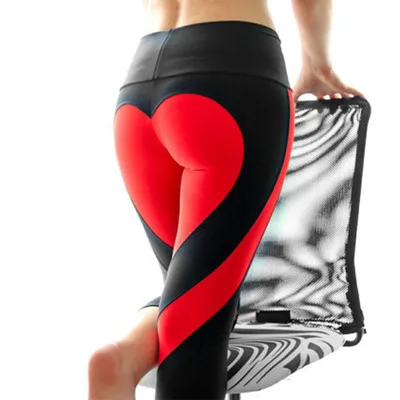 Leggings con estampado de corazón rojo para mujer, pantalones hasta el tobillo de poliéster, cintura alta, Push Up, ropa deportiva femenina