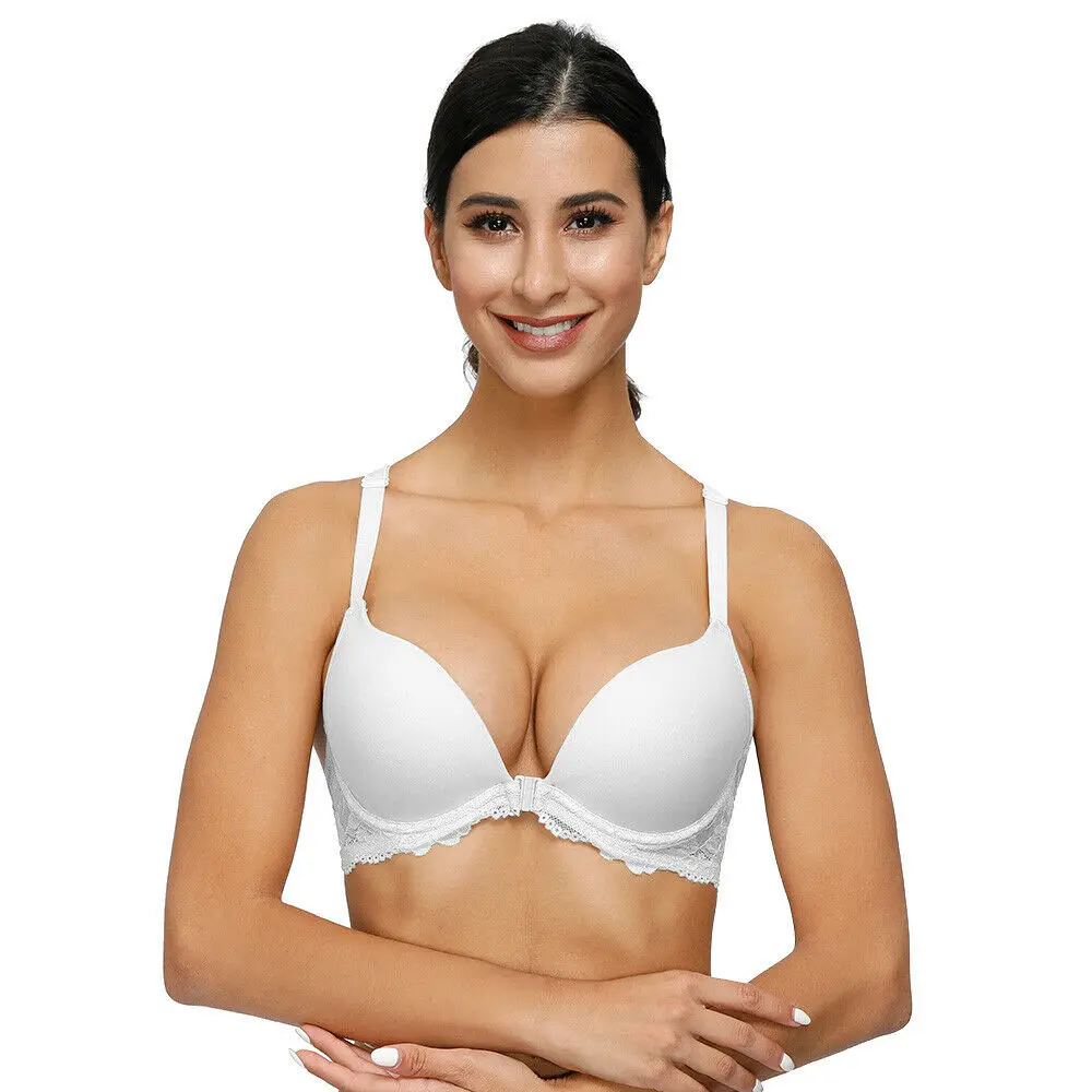 

YBCG Lace Hollow Embroidery Women Bra Front Closure Y-line Strap Flexible Bra For Women White Sexy Push Up Padded Bras