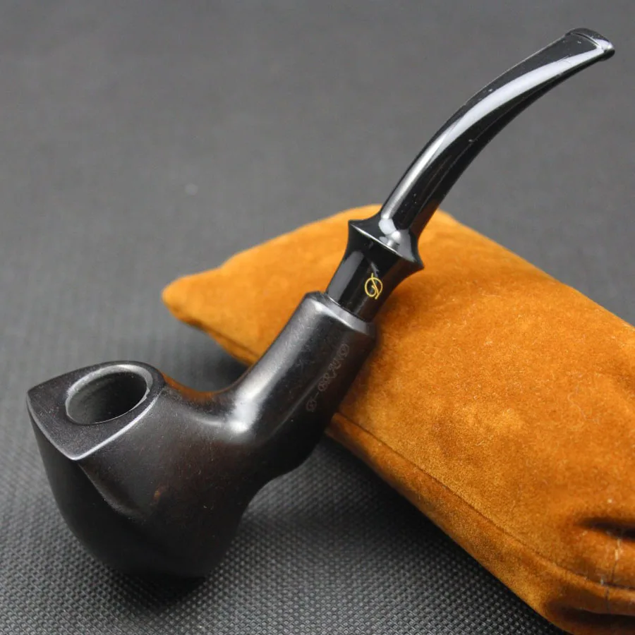 High Quality Handmade Ebony Wood Smoke Tobacco Smoking Pipe Set Durable Wooden Pipe + Pouch + Holder + 10pc 9mm Pipe Filter 403