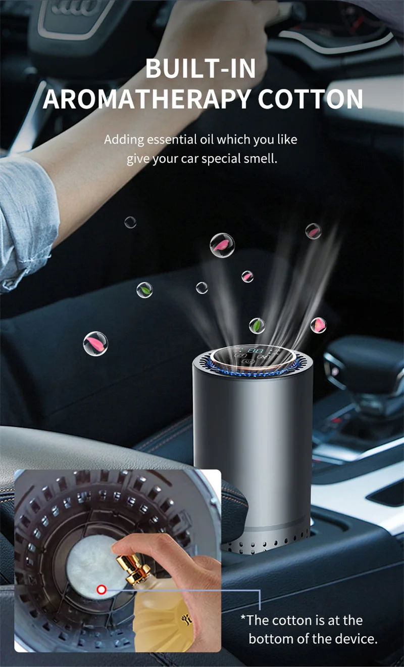 

New 2022 car air purifier efficiently removes peculiar smell, smoke smell and fresh air pet peculiar smell