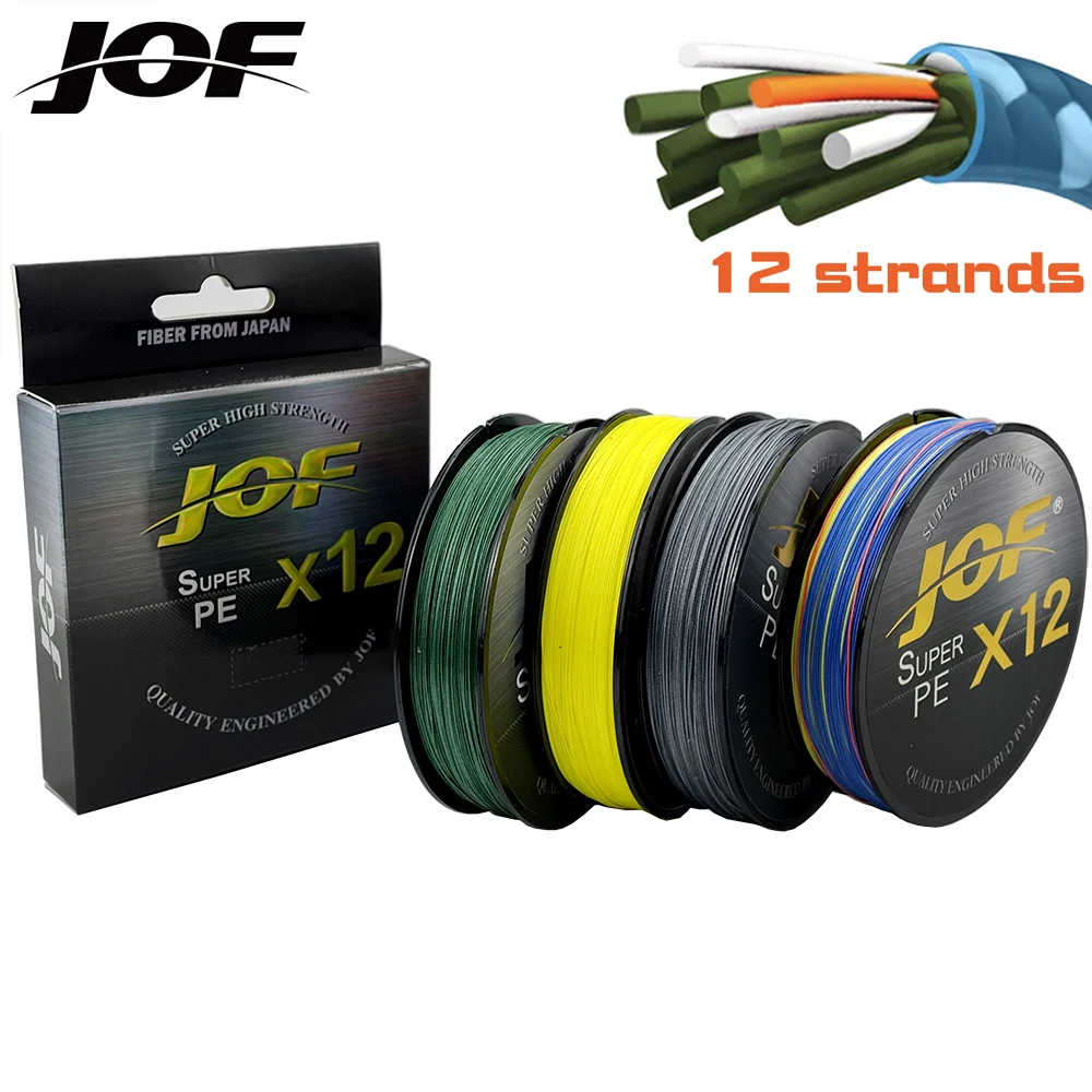 JOF 12/9 Strand Japan Super Strong PE Braided Fishing Line Multifilament 500/300/100M Braid 12/9 Thread Braid 20LBS-92LBS