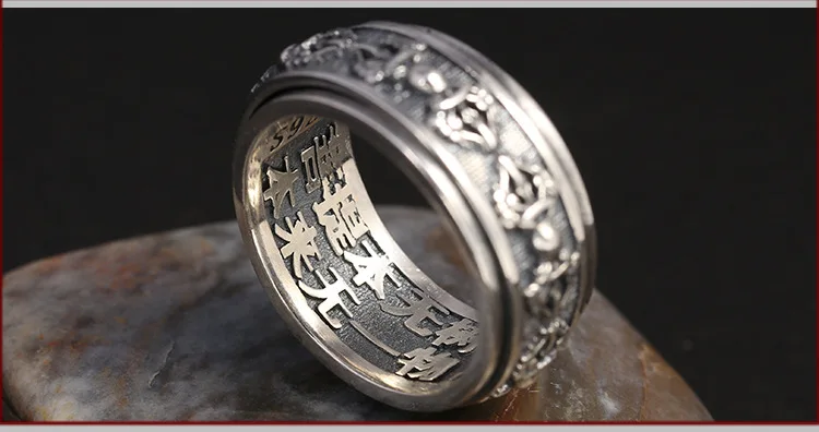 

New 100% solid S925 pure Silver Man Ring Pisces Peach Rotating Good Luck Ring, Fashion Women's Ring