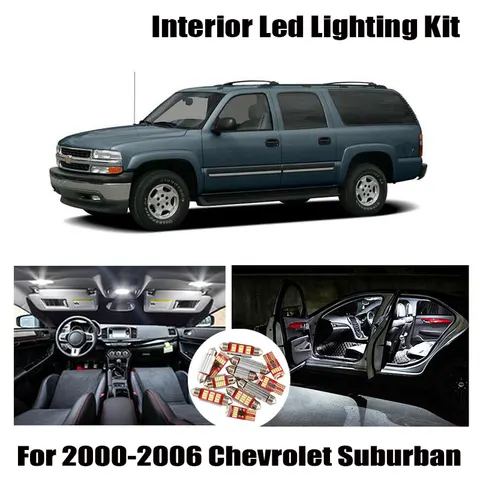 12 лампочек, светодиодный лампы для салона автомобиля, подходит для Chevrolet Suburban 2000-2003, 2004, 2005, 2006, лампа для чтения багажника, багажника, лицензии