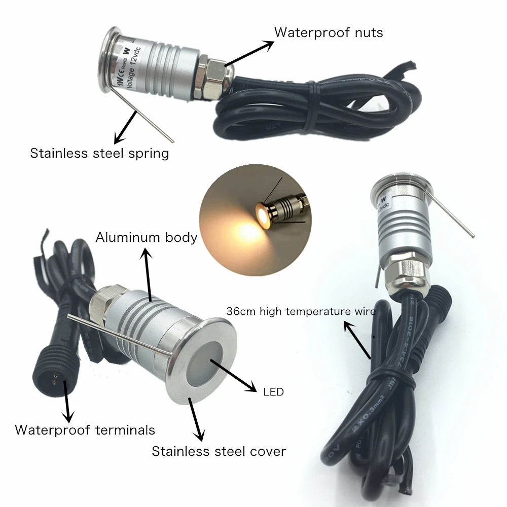 Ip67 à prova dip67 água 1w mini led luz subterrânea dc12v jardim inground lâmpada ao ar livre holofotes quintal deck paisagem iluminação enterrada