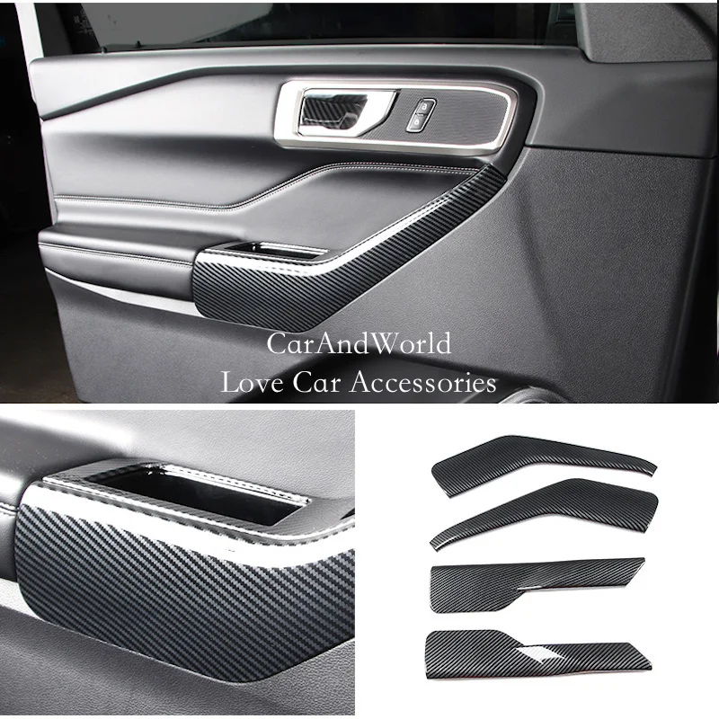 

For Ford Explorer 2020-2026 Interior Door Armrest Frame Handle Panel Strips Cover Trims Carbon Fiber Sticker Car Accessories